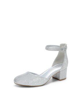 Women's Round Toe Block Heel Pumps with Adjustable Ankle Strap